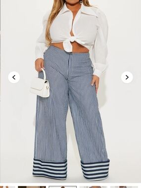Fashion Nova Navy & White Striped Wide-Leg Pants